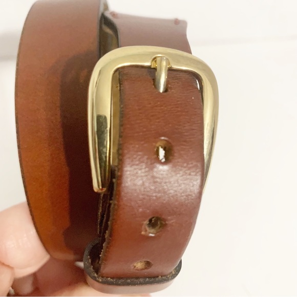 Unbranded Smooth Leather Belt Brass Toned Hardware Squared Belt Buckle 🟫 - Picture 4 of 7